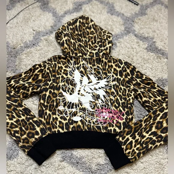 Y2K Ed Hardy Leopard Print Hoodie with Pink and Red Accents - Picture 3 of 4